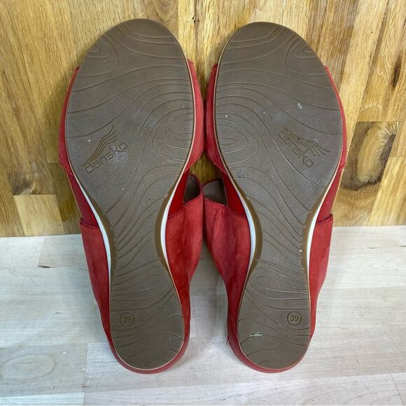 Dansko Vienna Tomato Milled Nubuck Two Strap Mini Wedge Slide Sandal 39 - Picture 9 of 9